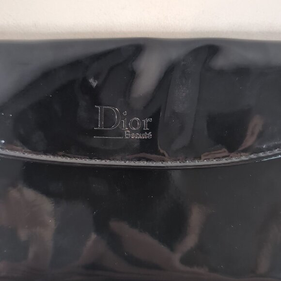 Dior Beauty Black Faux Patent Leather Clutch Wallet Bag Makeup Folder Christian - Picture 2 of 11